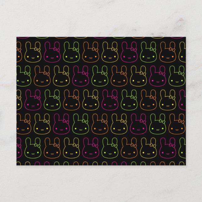 Kawaii Neon Bunny Bows Vykort (Framsida)
