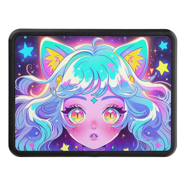 Kawaii Neon Cat Fursona Hårig Anime Girl Dragkroksskydd (Framsidan)