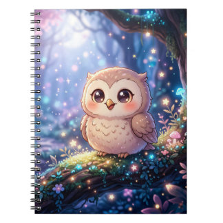 Kawaii Night Owl Notebook, Magical Owl Spiral Note Anteckningsbok