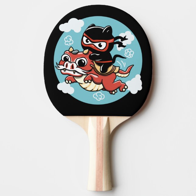 Kawaii Ninja Cat Riding a Red Dragon Pingisracket (Framsidan)