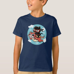 Kawaii Ninja Cat Riding a Red Dragon T Shirt