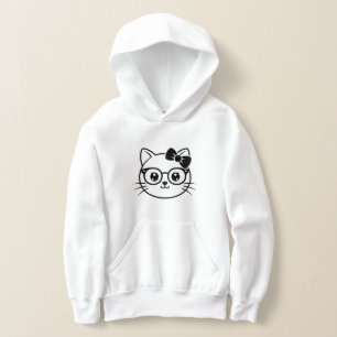 Kawaii Nördig Katt Ansikte med Glasögon och Båge L T Shirt