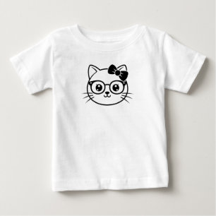 Kawaii Nördig Katt Ansikte med Glasögon och Band L T Shirt