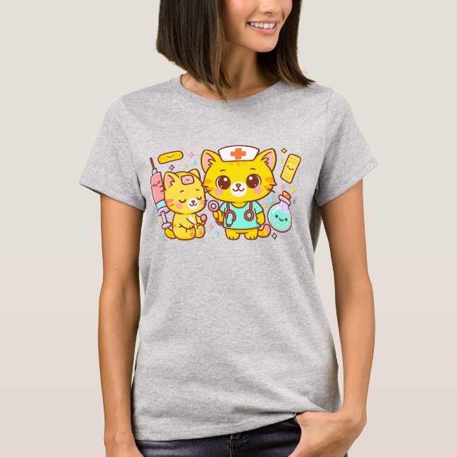 Kawaii Nurse Cats T Shirt (Framsida)