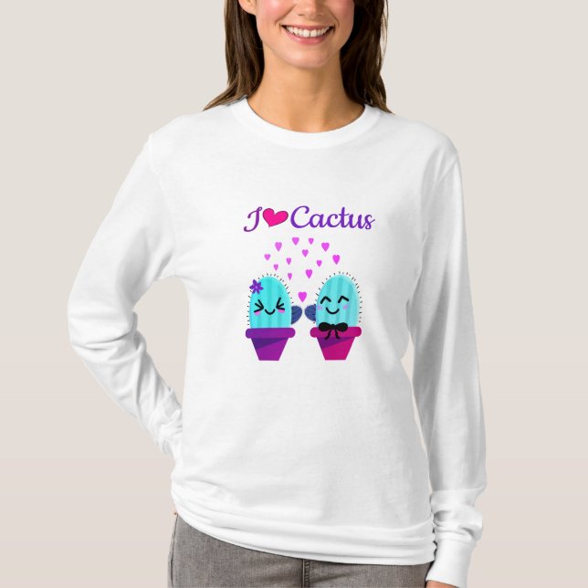 kawaii och gullcactus kärlek t shirt (Framsida)