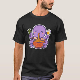 Kawaii Octopus Eating Ramen - Cute Sea Noodle T Shirt