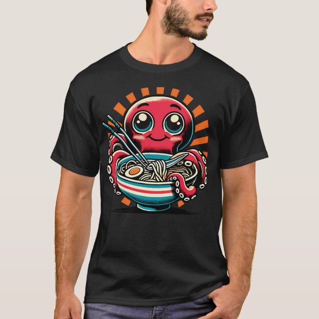 Kawaii Octopus Kärlek Ramen Noodles T Shirt (Framsida)