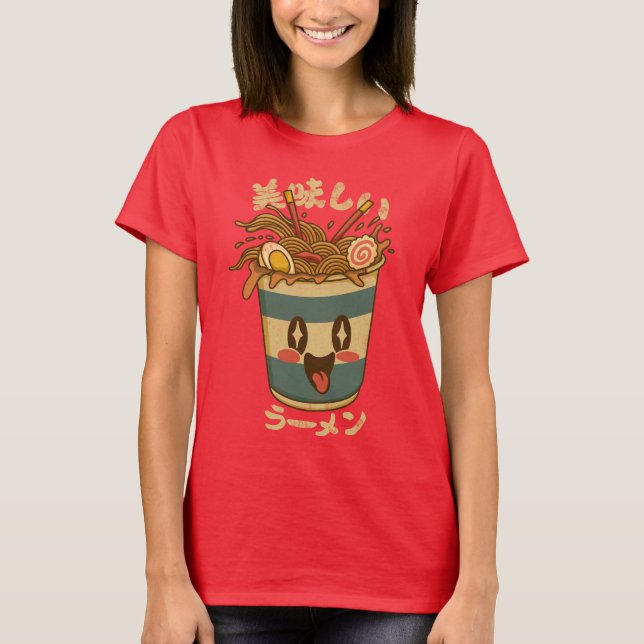 Kawaii Oishii Ramen – Cute Japanese Noodle Cup T Shirt (Framsida)