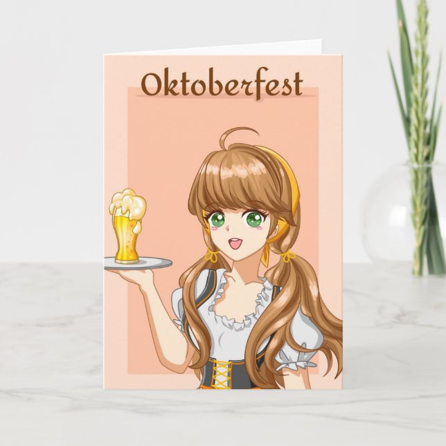 Kawaii Oktoberfest Maid med Beer Kort (Framsida)