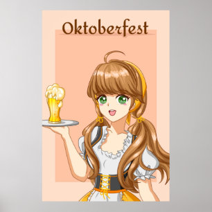 Kawaii Oktoberfest Maid med Beer Poster