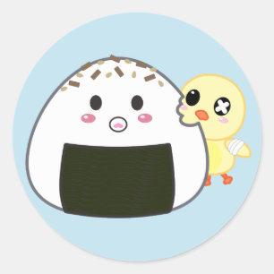 Kawaii "Onigiri" Boll med Ejiki Chicken Runt Klistermärke