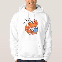 Kawaii Orange Gepard med Hjärtmacarons & Spöke Hoodie