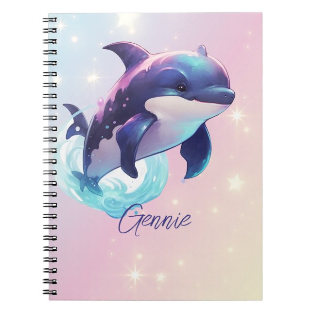Kawaii Orca Killer Whale Personlig Blue & Rosa Anteckningsbok (Framsidan)