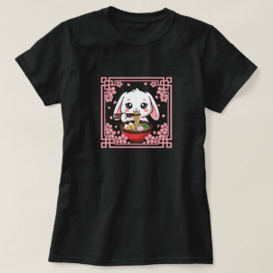 Kawaii öronkanin som äter Ramen Nudlar Japanska  T Shirt