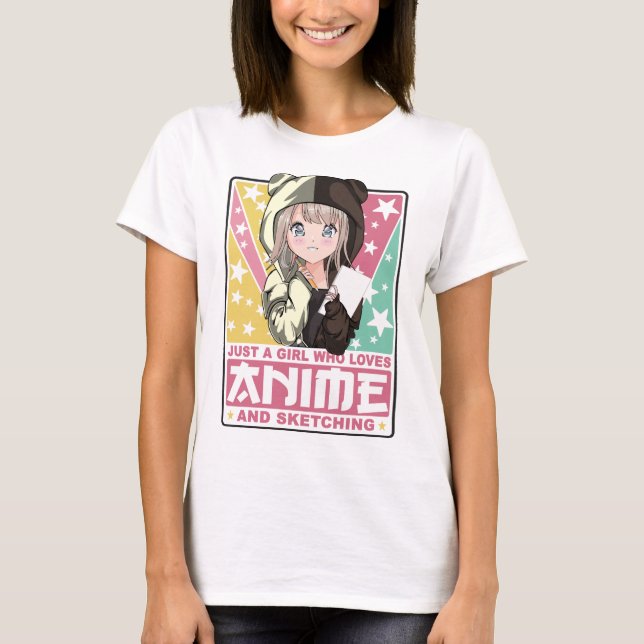 Kawaii Otaku - Cute Japanese Sketching Girl  T Shirt (Framsida)