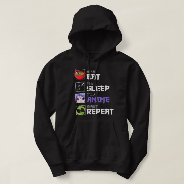 Kawaii Otaku Manga Eat Ssov Anime Repeat Kanji Fa Hoodie (Design framsida)