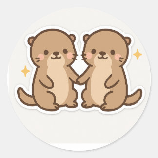 Kawaii Otters Holding Hands Sticker Runt Klistermärke