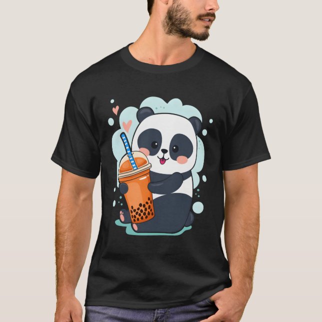 Kawaii Panda Anime Boba Drink Bubble Tea Tapioca T Shirt (Framsida)