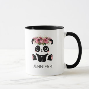 Kawaii panda ansikte blommigt personlig  mugg