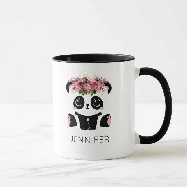 Kawaii panda ansikte blommigt personlig  mugg (Höger)