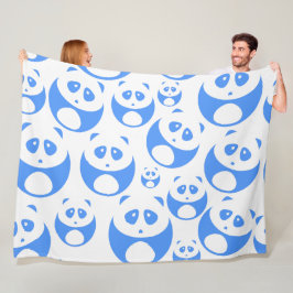 Kawaii Panda Baby blue och WhitePattern Fleecefilt
