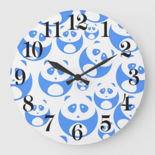 Kawaii Panda Baby blue och WhitePattern Stor Klocka