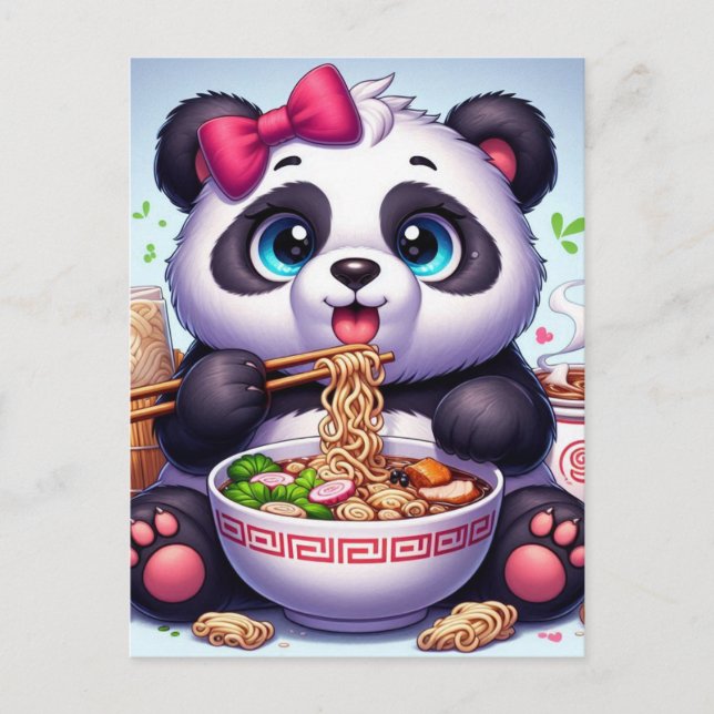 Kawaii Panda Bear Eating Ramen Vykort (Framsida)