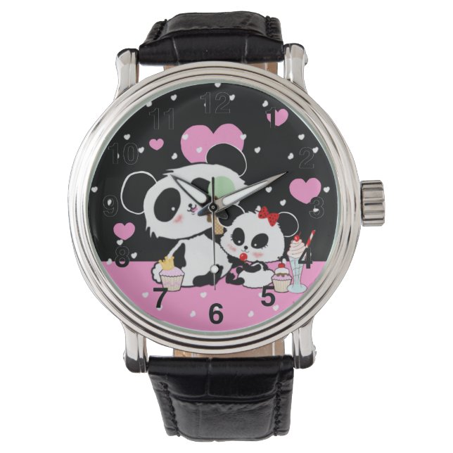 Kawaii Panda Bear Picnic Mor Dotter av LeahG Armbandsur (Framsida)