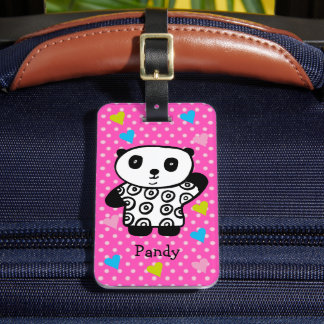 Kawaii Panda Bear Rosa Girly Polka Dot Hearts Bagagebricka