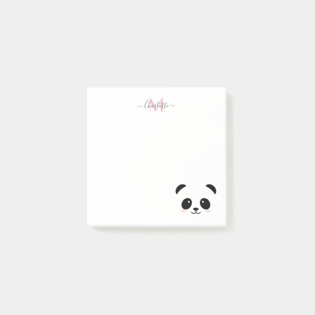 Kawaii panda-björnens personlig monogram post-it block (Framsida)