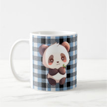 Kawaii Panda Blå Buffalo Rutig Kaffemugga Present