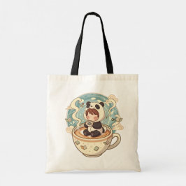 Kawaii Panda Coffee Canvas Tote Bag Tygkasse