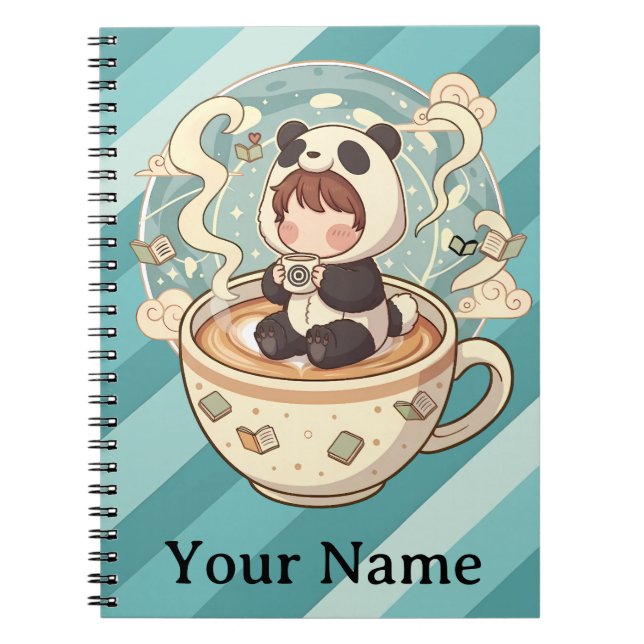 Kawaii Panda Coffee Studie Spiral Anteckningsbok (Framsidan)
