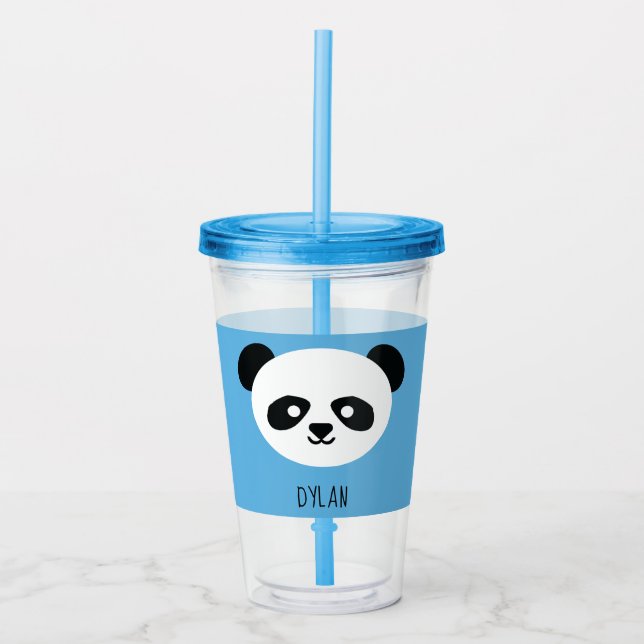 Kawaii Panda Cute Kids Blue Personlig Take Away Mugg (Framsida)