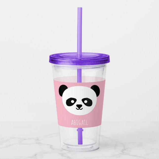 Kawaii Panda Cute Kids Rosa Personlig Take Away Mugg (Framsida)