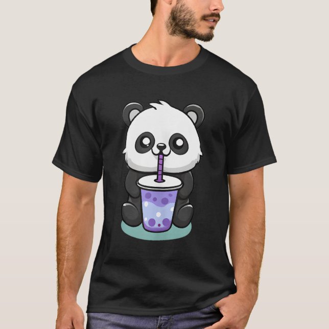 Kawaii Panda Drinking Boba Tea Anime T Shirt (Framsida)