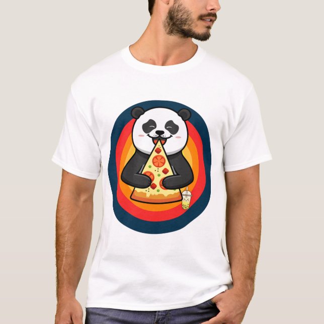 Kawaii Panda Eating Pizza Boba Tea T Shirt (Framsida)