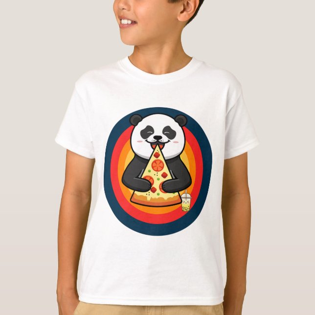 Kawaii Panda Eating Pizza Boba Tea T Shirt (Framsida)