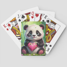 Kawaii Panda Holding Heart i en bamboskog Casinokort