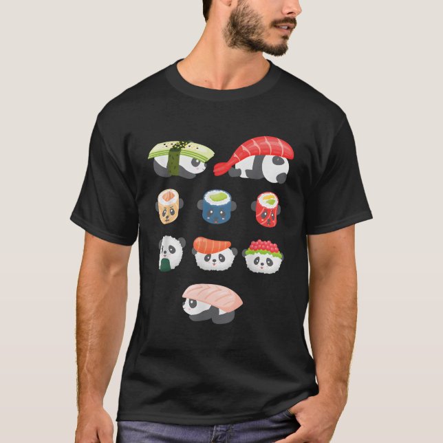 Kawaii Panda Hug Sushi T Shirt (Framsida)