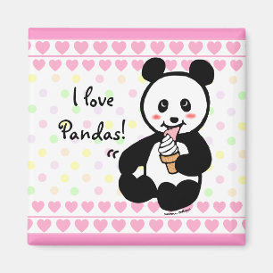 Kawaii Panda Ice Cream Tecknad Hearts Magnet