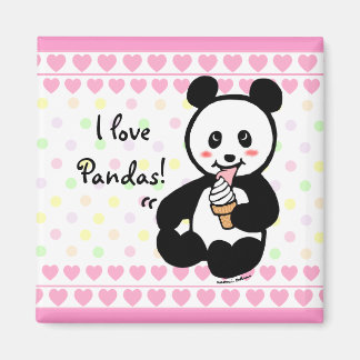 Kawaii Panda Ice Cream Tecknad Hearts Magnet