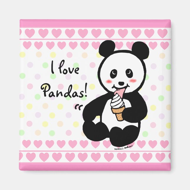 Kawaii Panda Ice Cream Tecknad Hearts Magnet (Framsidan)