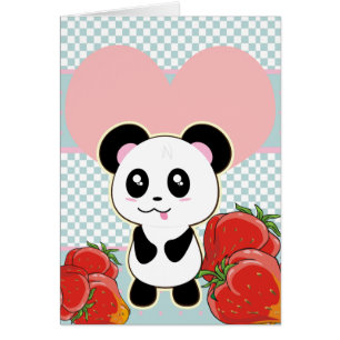 Kawaii Panda jordgubbar söta Hälsningskort
