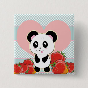 Kawaii Panda jordgubbar söta Knapp