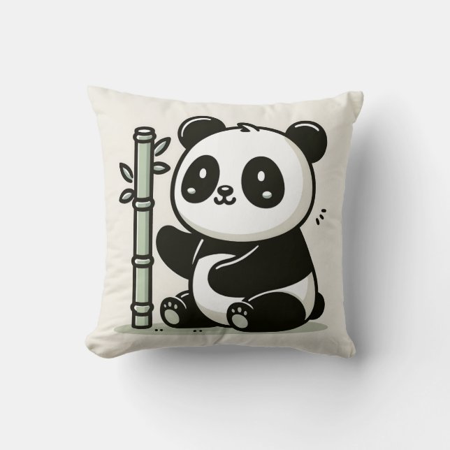Kawaii Panda med Bamboo Illustration Kudde (Framsida)