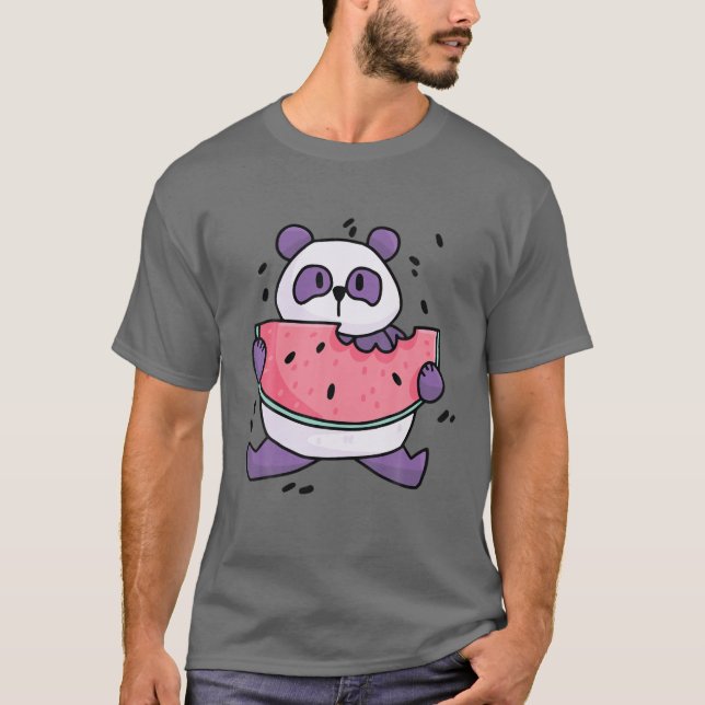 Kawaii Panda med Watermelon T Shirt (Framsida)