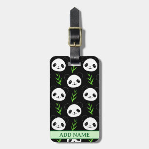 Kawaii Panda Mönster Bamboo in Black White Grönt Bagagebricka