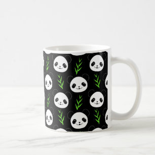 Kawaii Panda Mönster Bamboo in Black White Grönt Kaffemugg