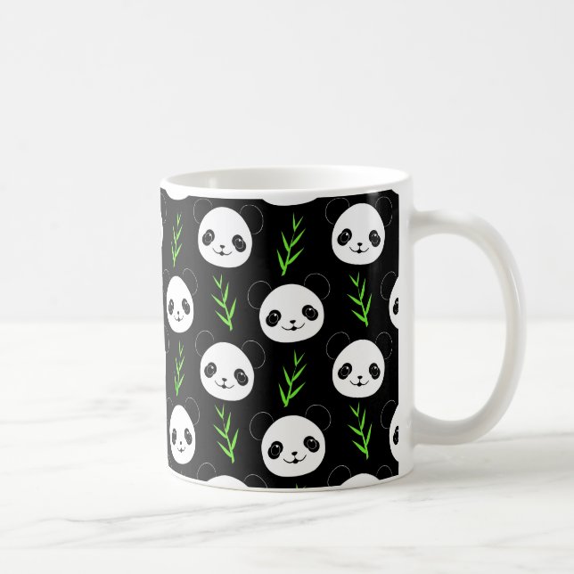 Kawaii Panda Mönster Bamboo in Black White Grönt Kaffemugg (Höger)